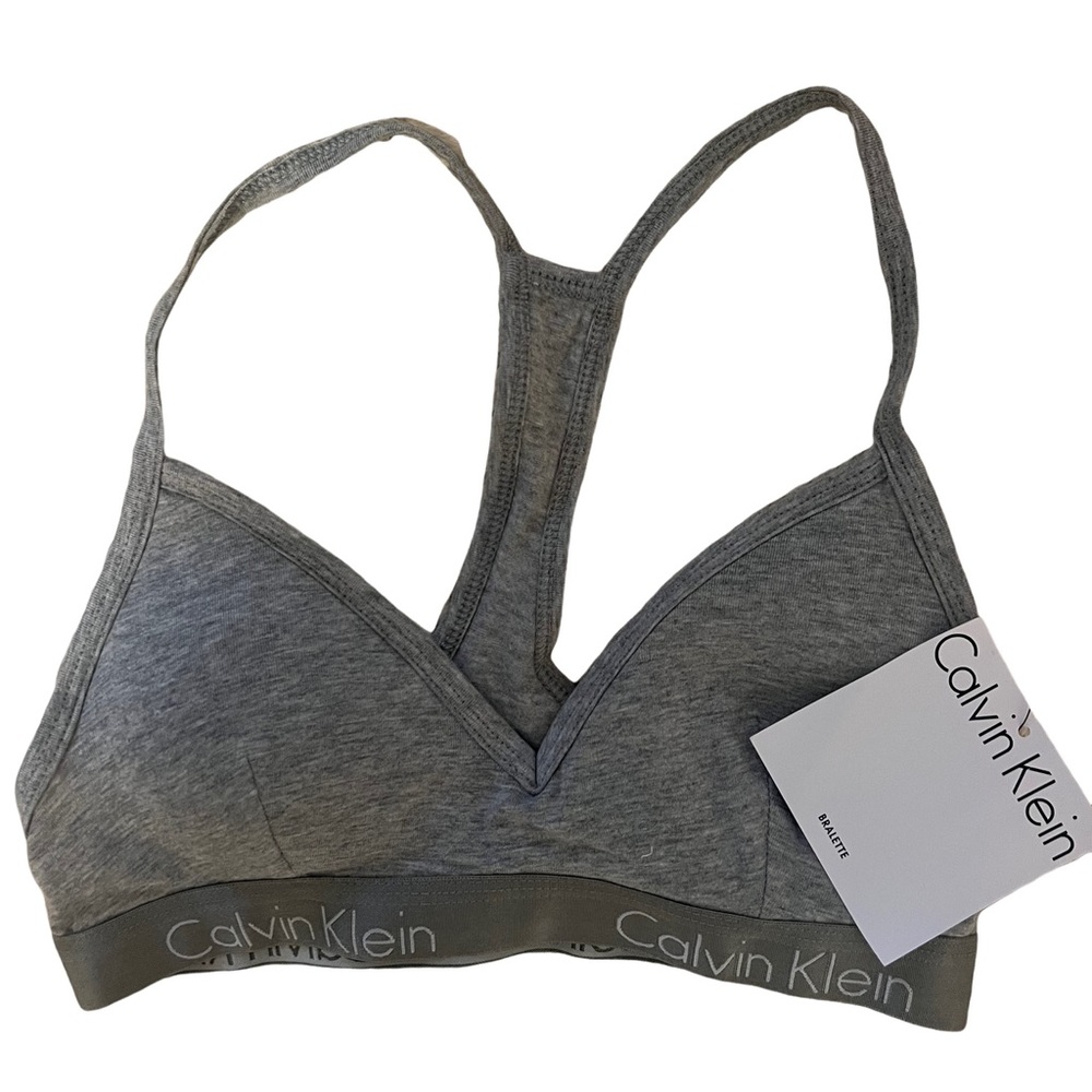 NWT Calvin Klein racer back bra with pads grey size small